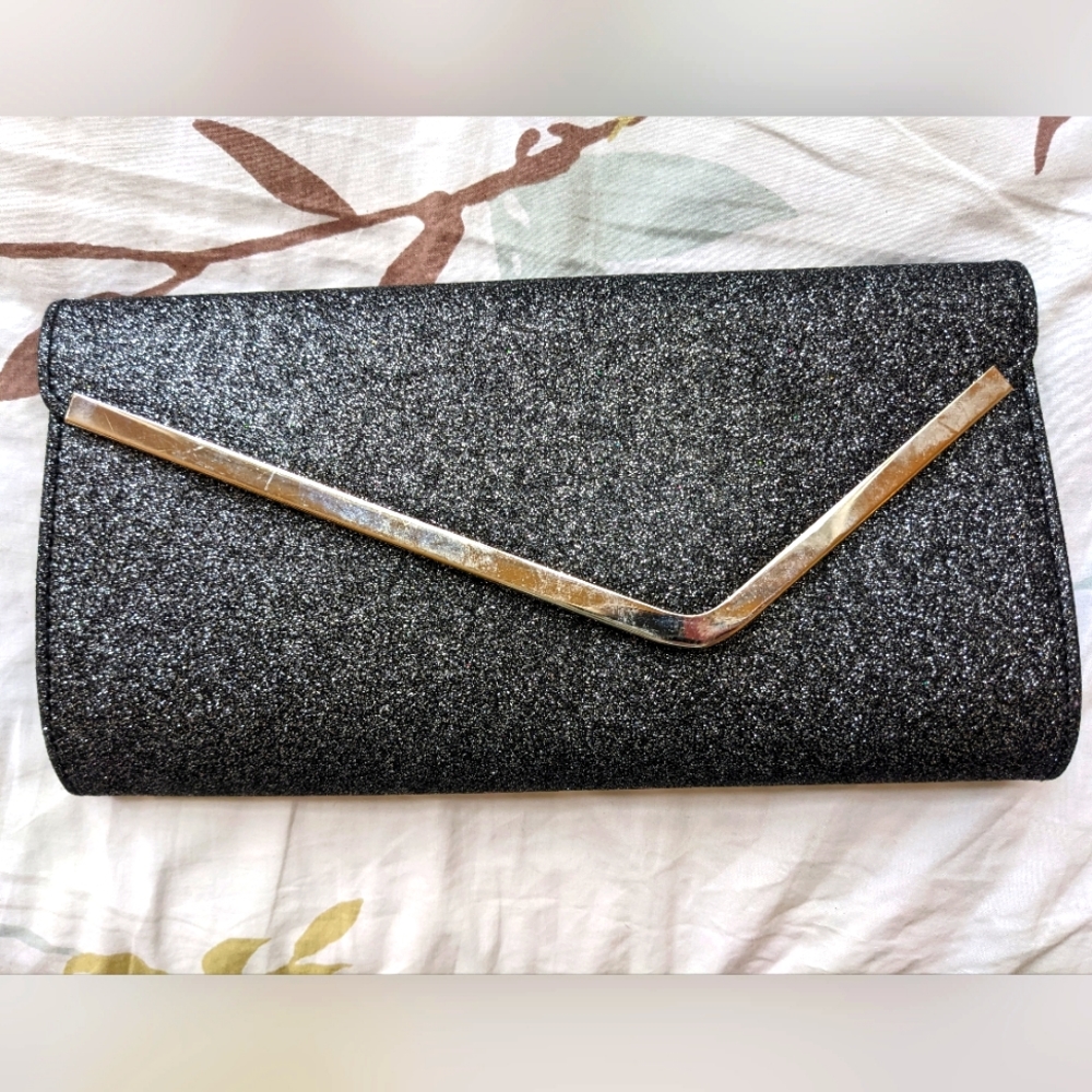 Used Once- Black/Silver Sparkle Clutch